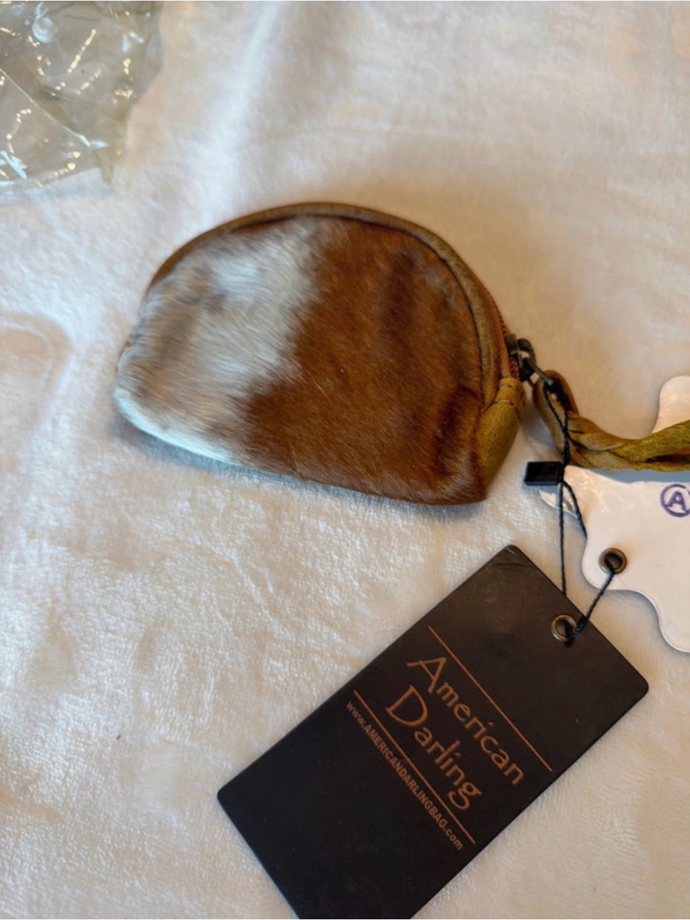 American Darling Hair-On-Hide Wristlet Pouch in Brown & Cream